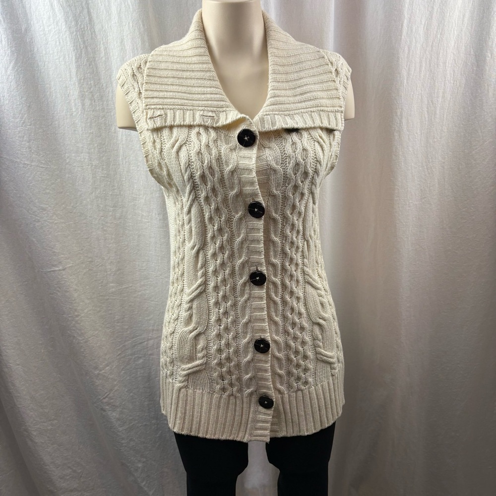 Autumn Cashmere Cream Cable Knit Sleeveless Cardigan